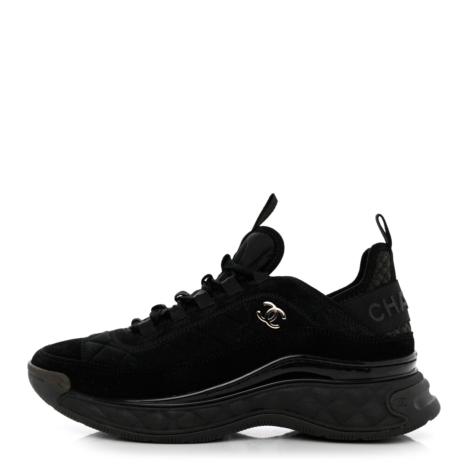 Chanel Nylon Suede Calfskin CC Sneakers 38 Black 1 of 9