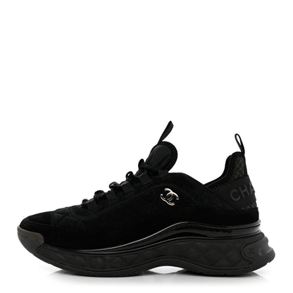 Chanel Nylon Suede Calfskin CC Sneakers 38 Black 1 of 9