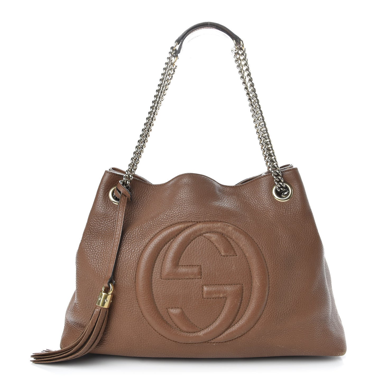 Pebbled Calfskin Medium Soho Chain Shoulder Bag Maple Brown