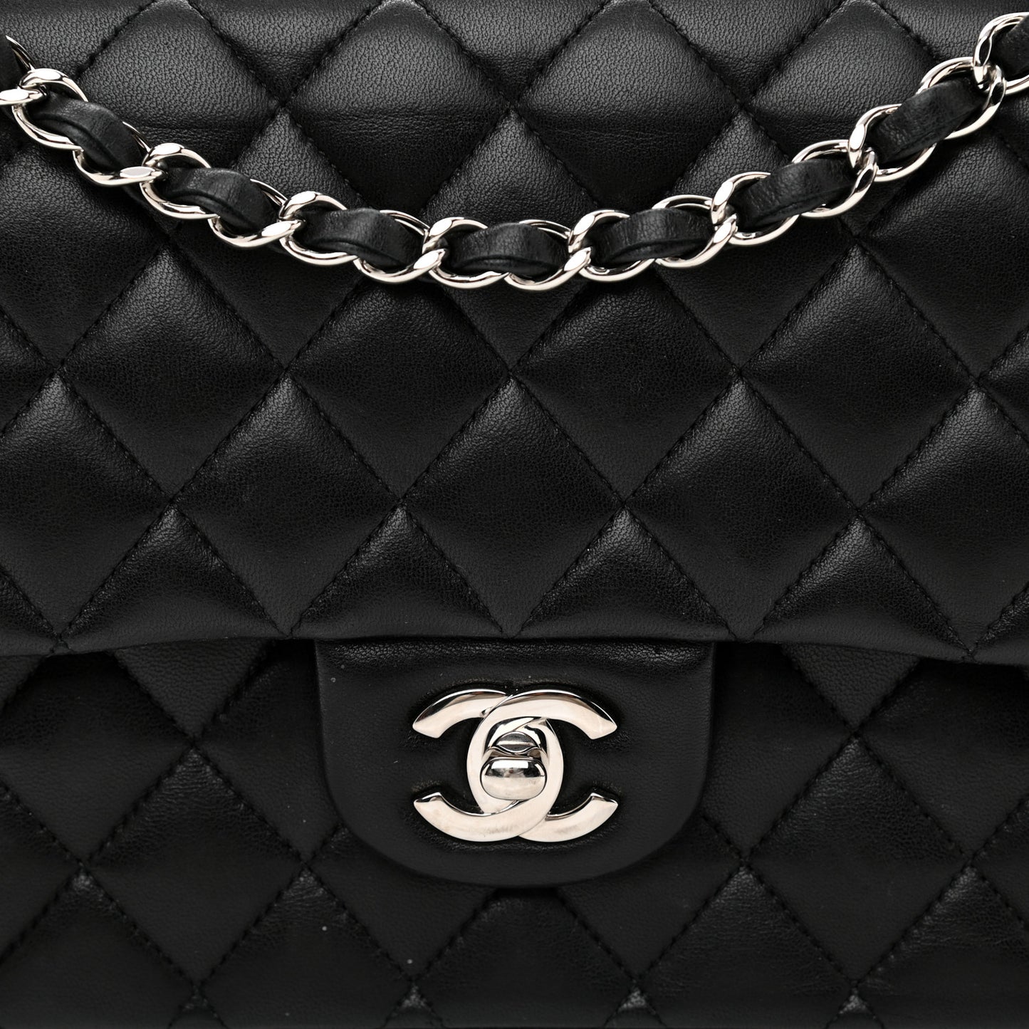 Lambskin Quilted Medium Double Flap Black