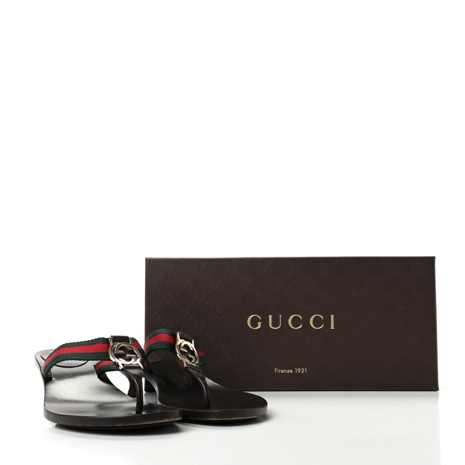 Gucci Nylon Calfskin Web Womens Thong Low Heel Sandals 6.5 Green Red Cocoa 10 of 10