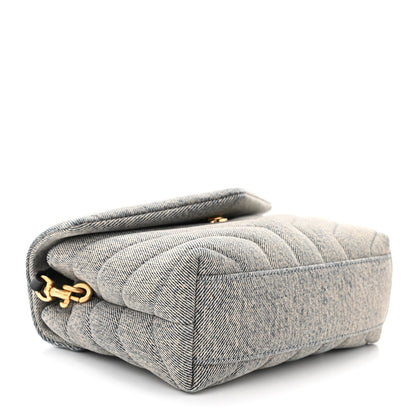 Saint Laurent Denim Y Quilted Monogram Toy Loulou Crossbody Bag Grey 4 of 11