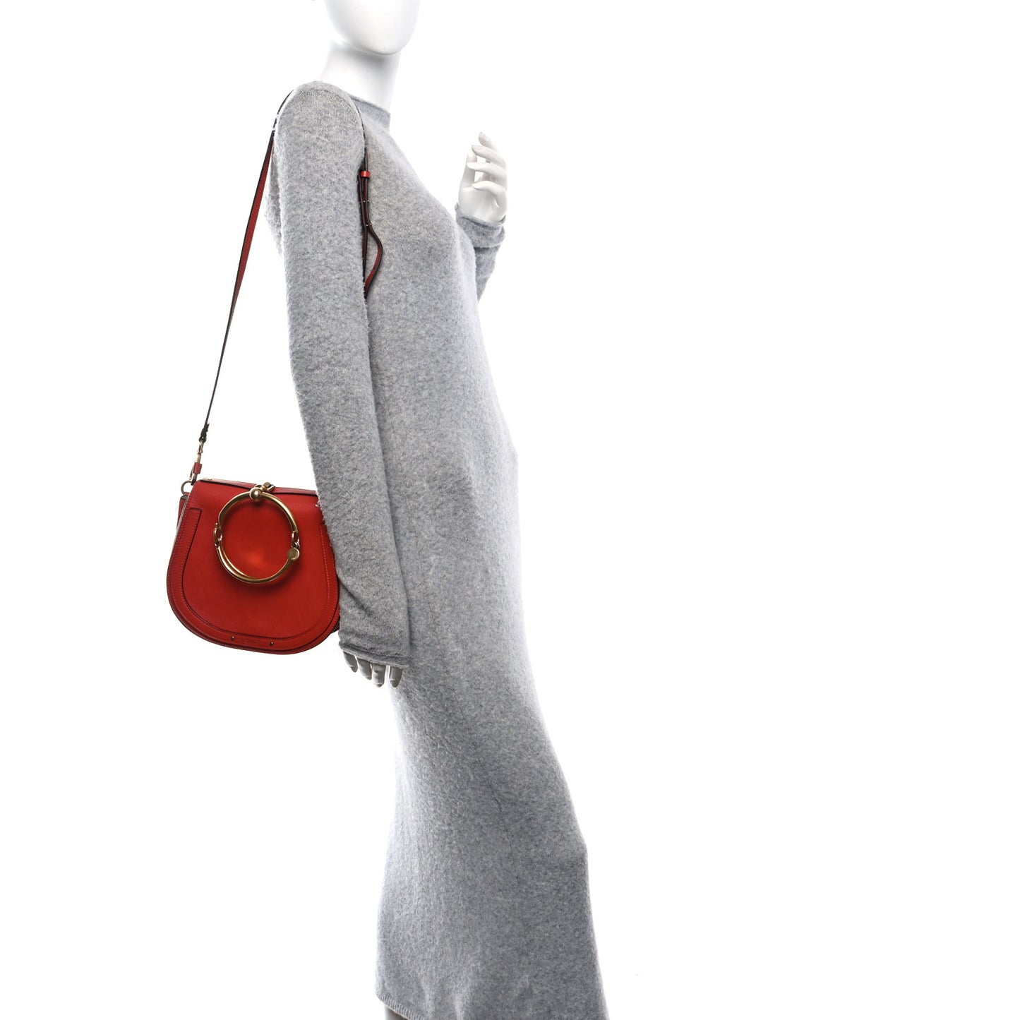 Calfskin Suede Medium Nile Bracelet Bag Earthy Red