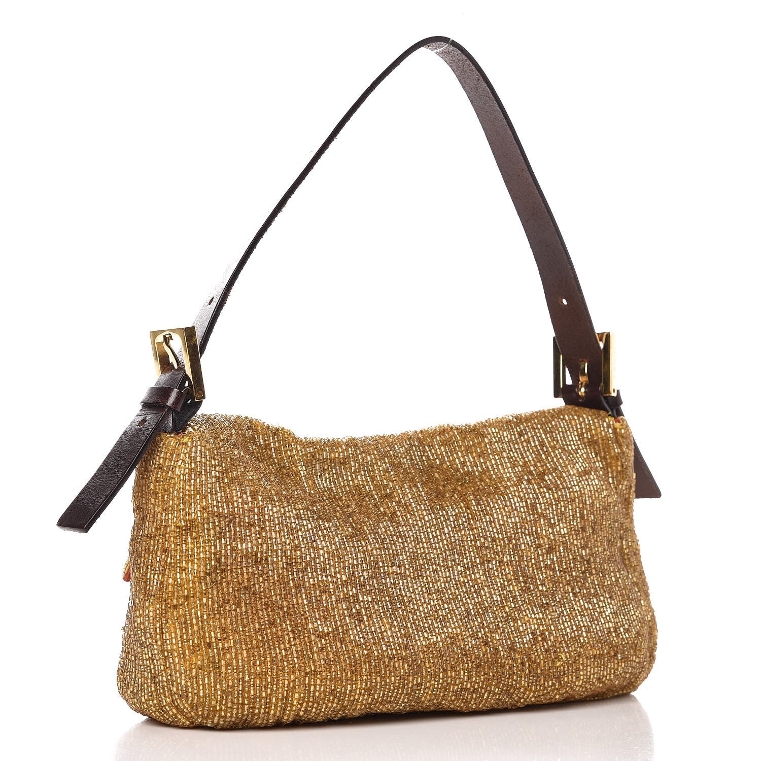 Fendi Beaded Baguette Shoulder Bag Gold 3 of 8