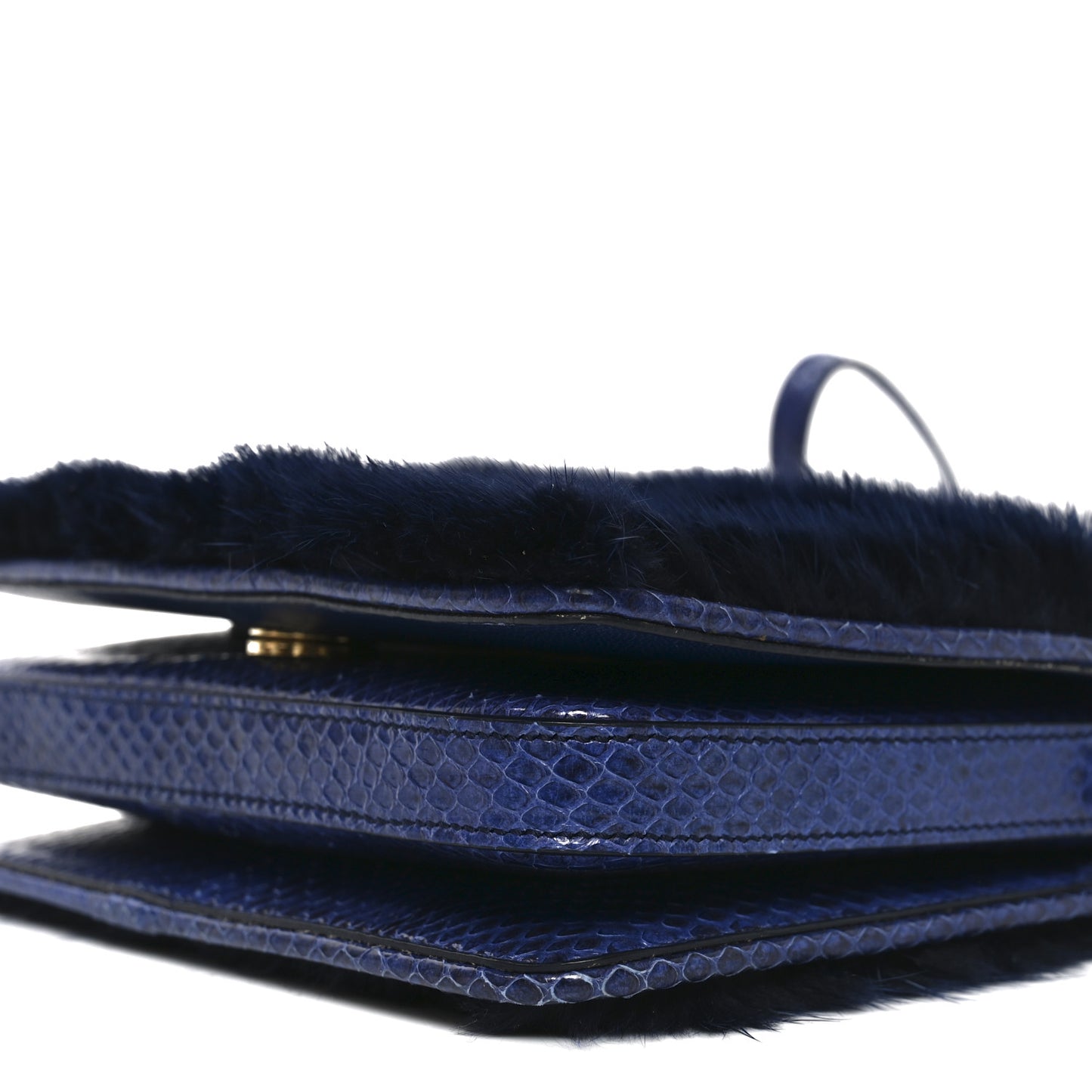 Mink Fur Snakeskin Crossbody Bag Navy