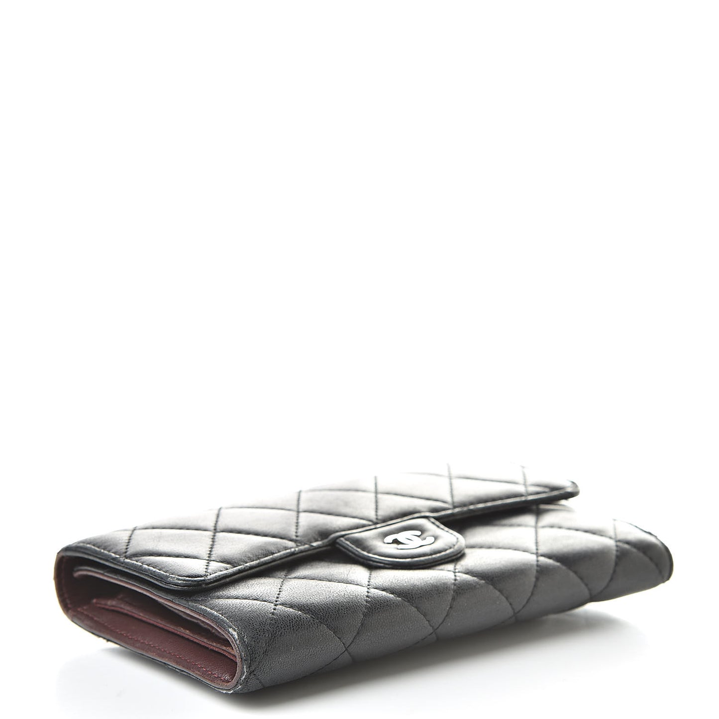 Lambskin Quilted Large Flap Wallet Black