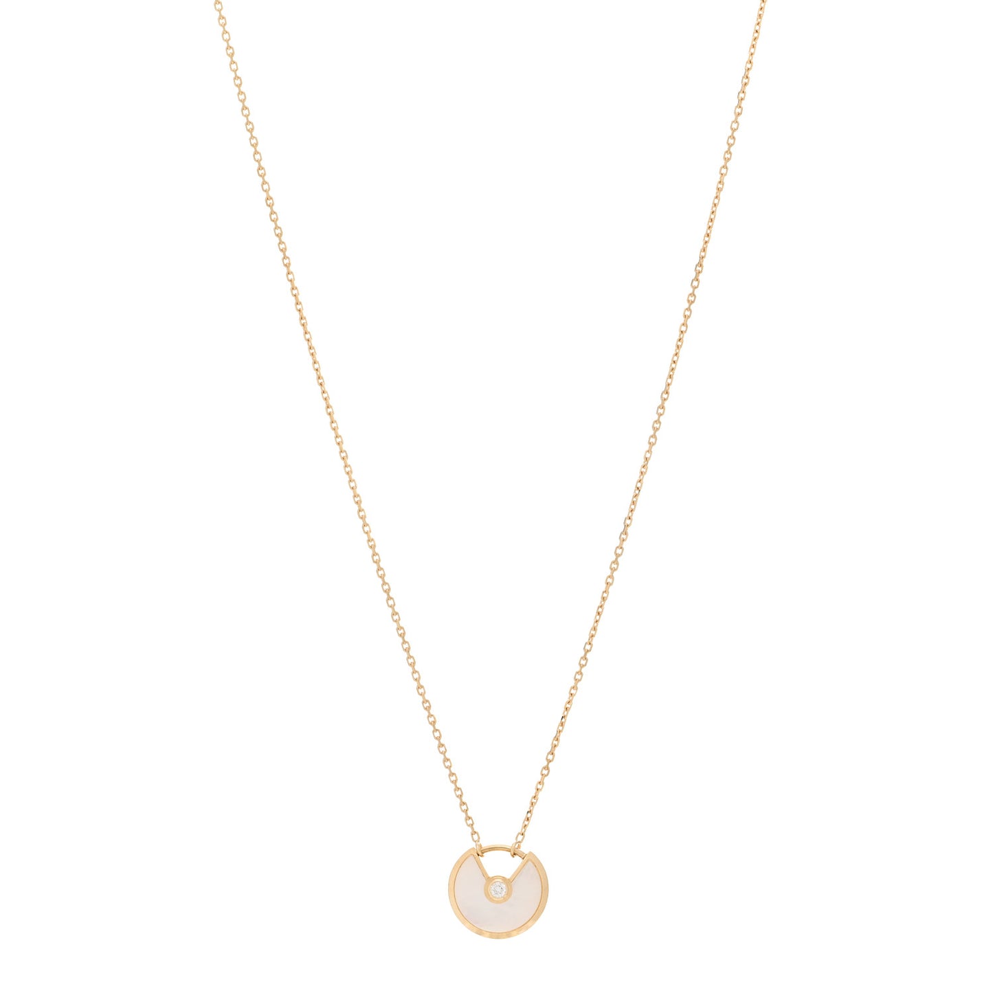 18K Yellow Gold Diamond Mother of Pearl XS Amulette de Cartier Pendant Necklace
