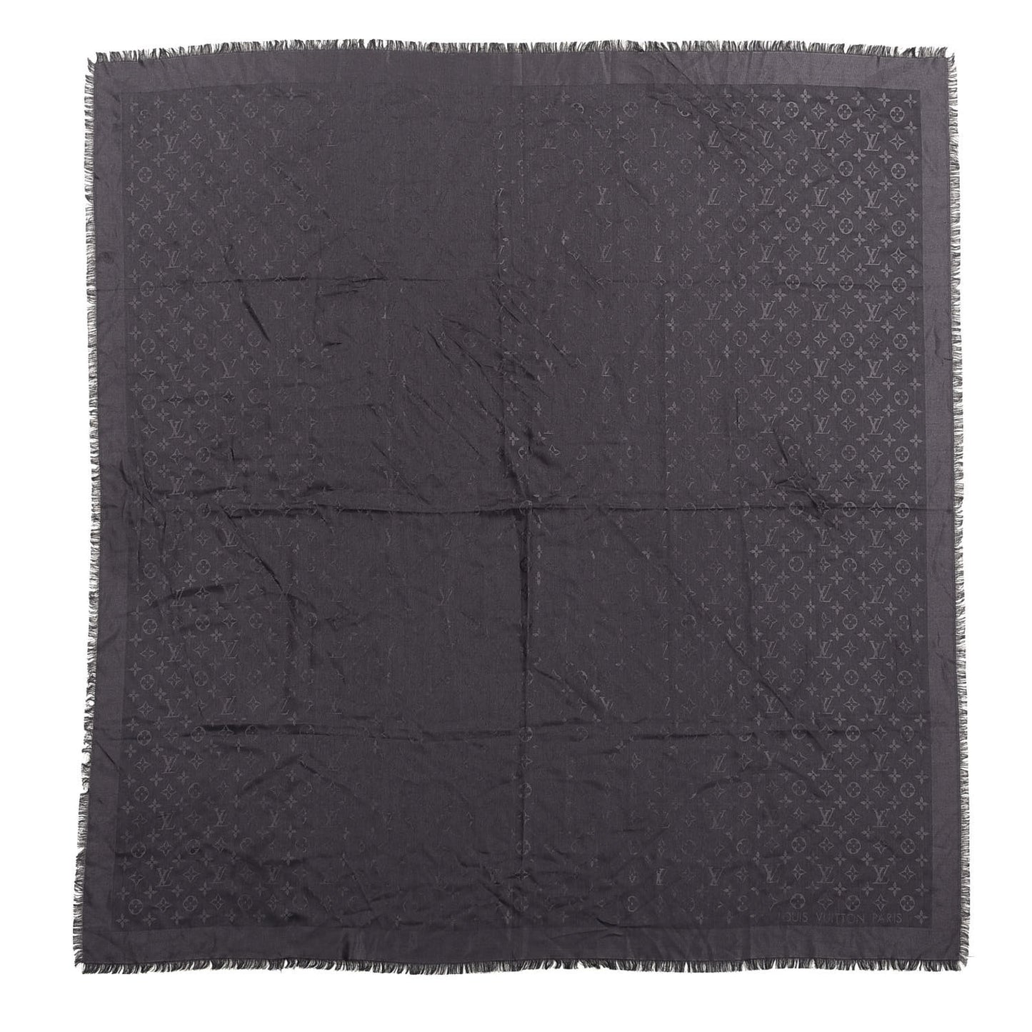Silk Wool Monogram Shawl Charcoal Grey