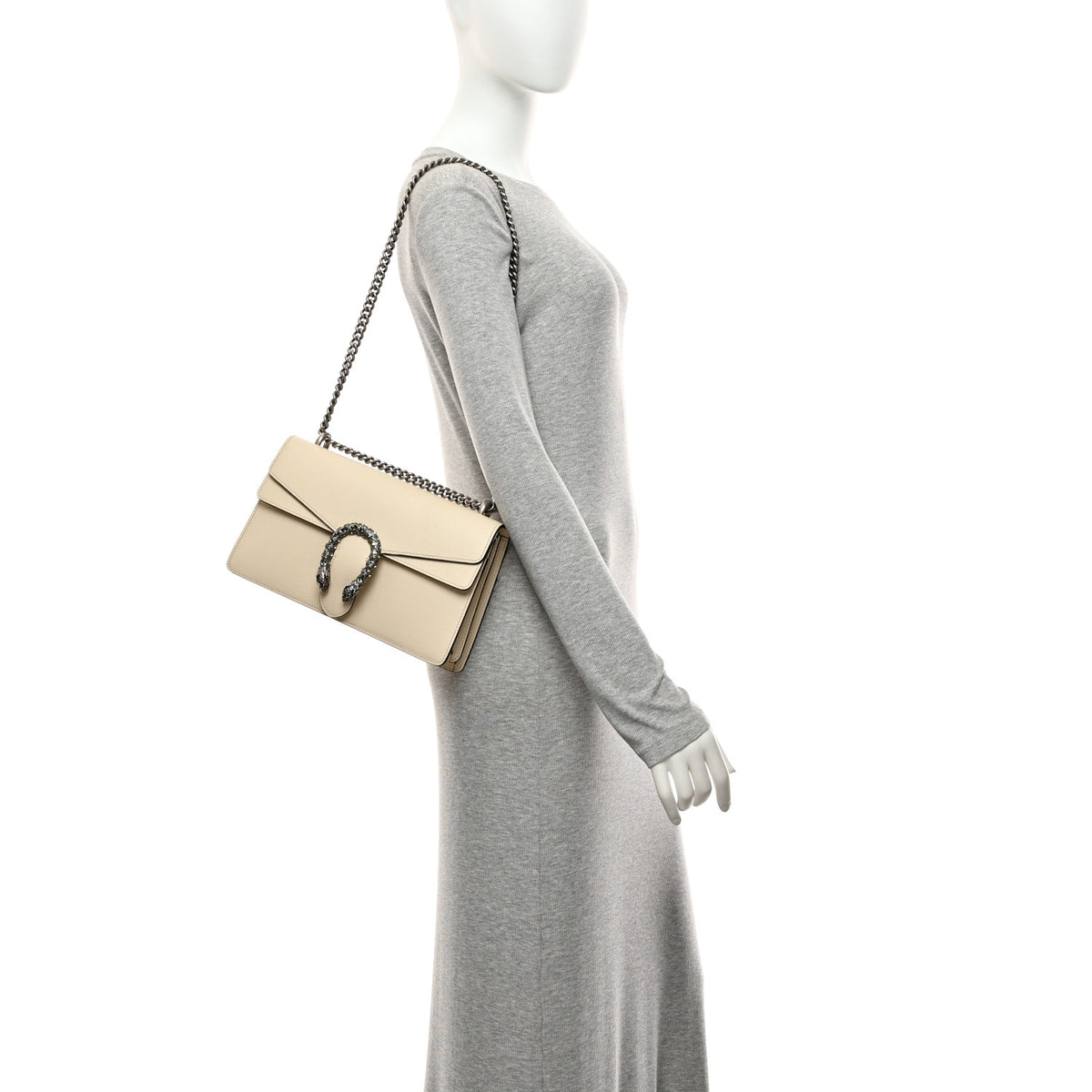 Textured Calfskin Crystal Small Dionysus Shoulder Bag Mystic White