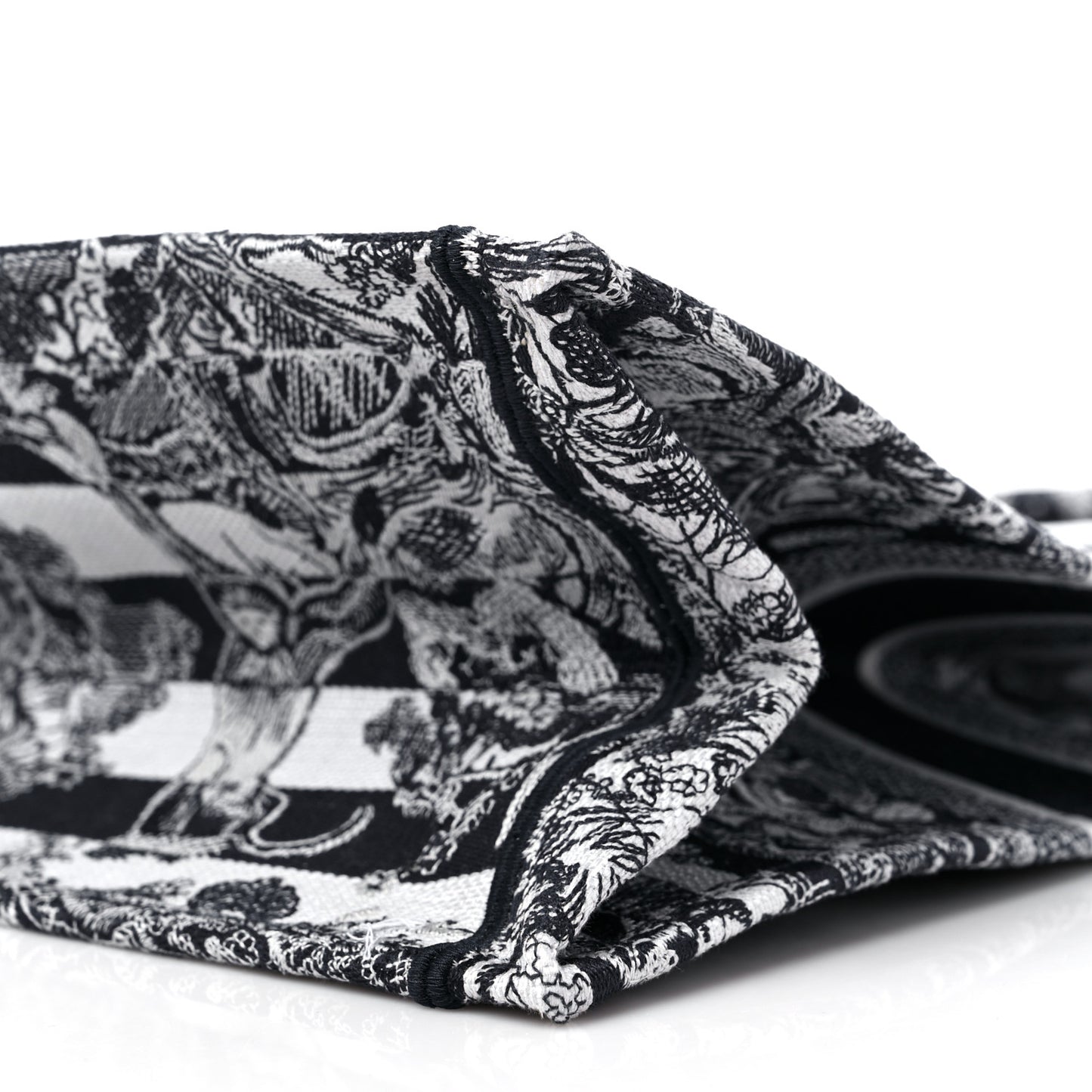 Canvas Embroidered Large Dioriviera Reverse Striped Toile De Jouy Book Tote Black White