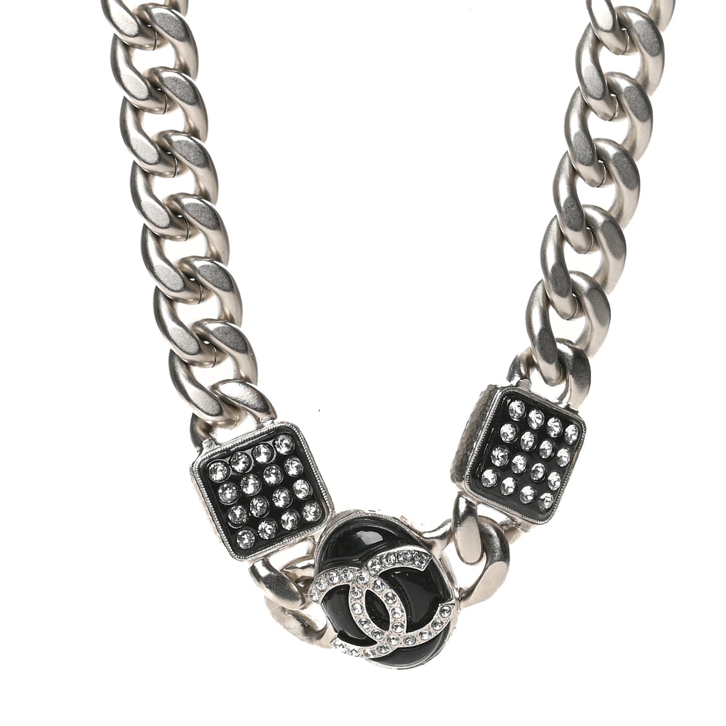 Metal Resin Crystal CC Choker Necklace Black Silver