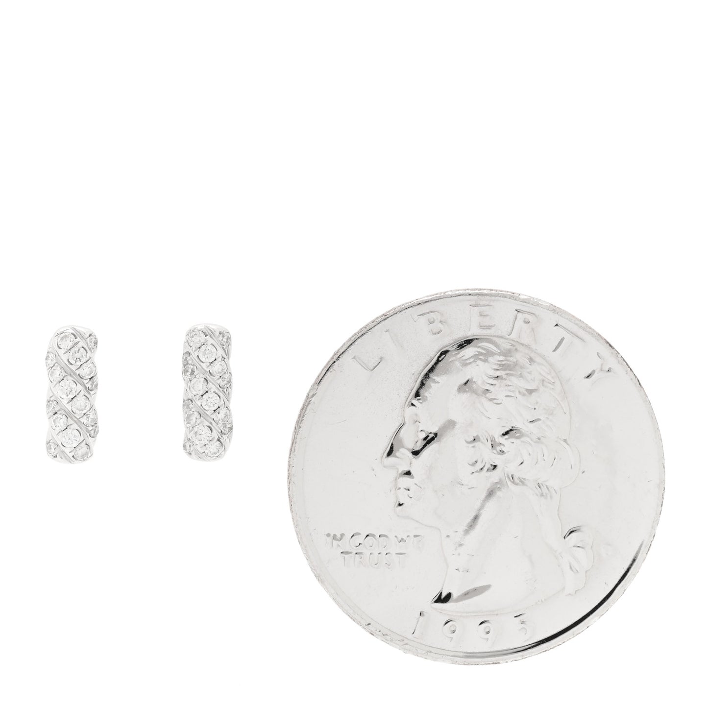 18K White Gold Diamond Cable Collectibles Bar Stud Earrings