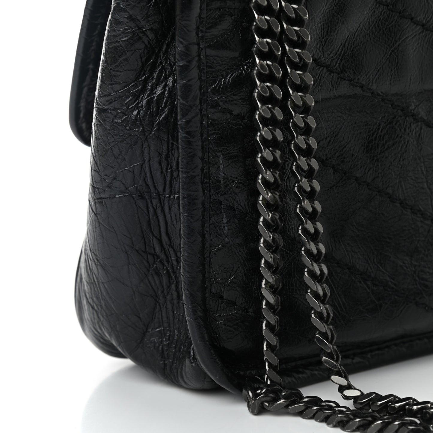 Crinkled Calfskin Matelasse Monogram Baby Niki Chain Satchel Black