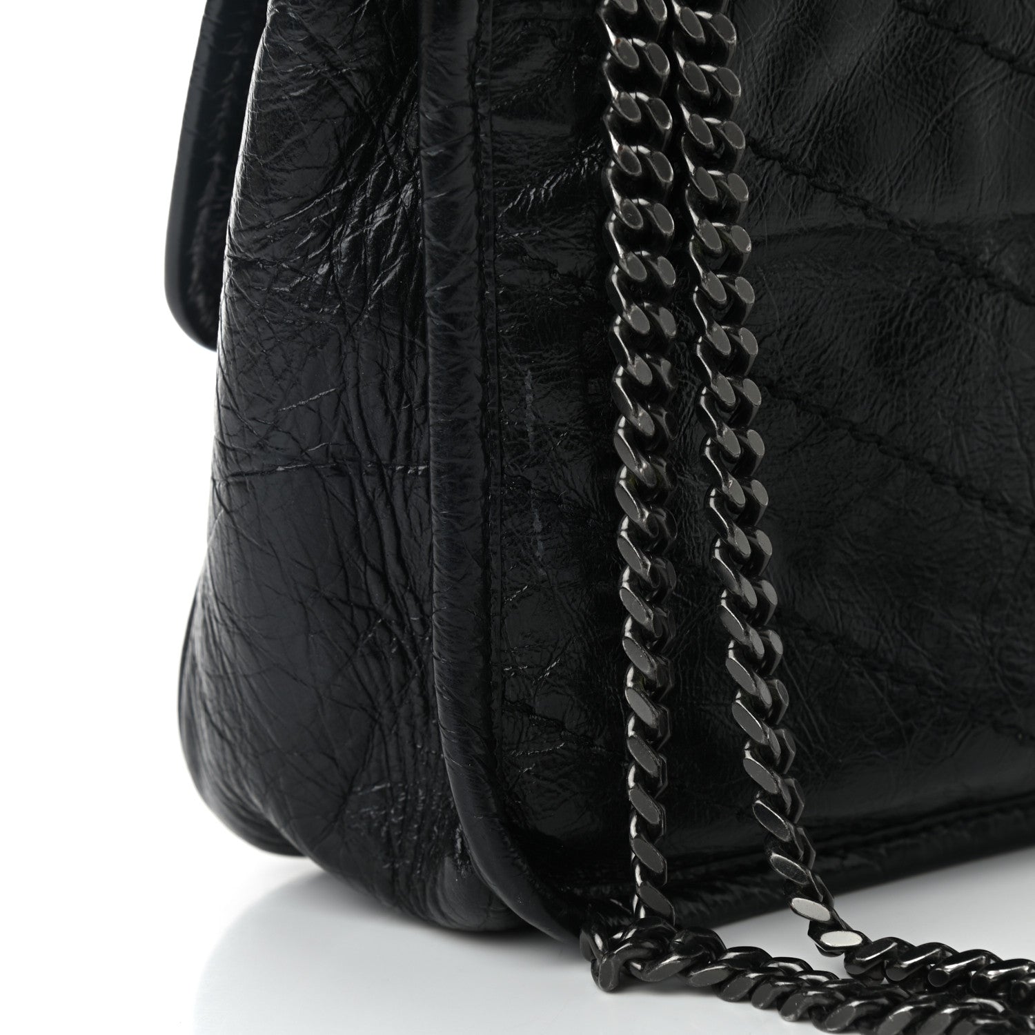 Saint Laurent Crinkled Calfskin Matelasse Monogram Baby Niki Chain Satchel Black 8 of 8