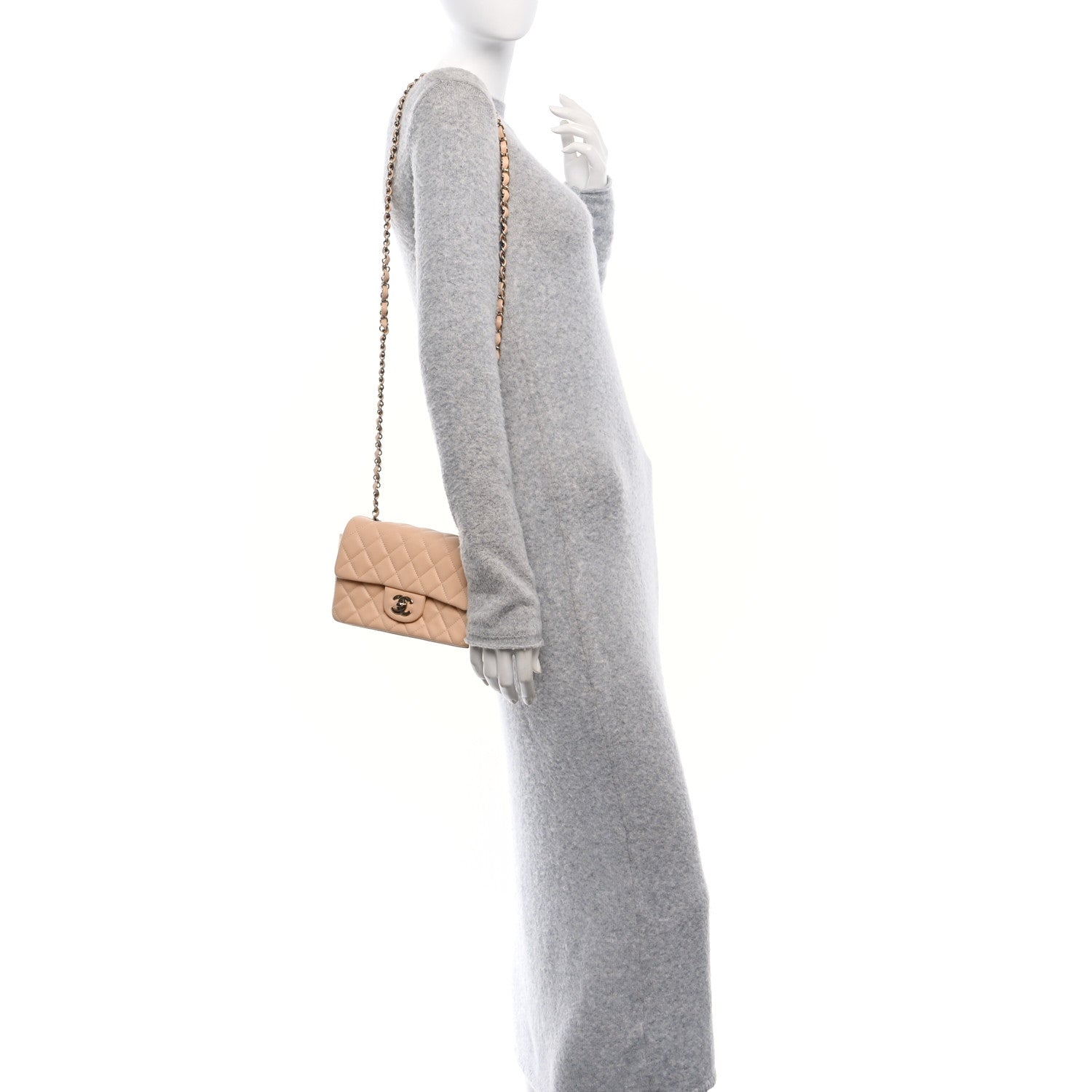 Chanel Lambskin Quilted Mini Rectangular Flap Beige 2 of 12