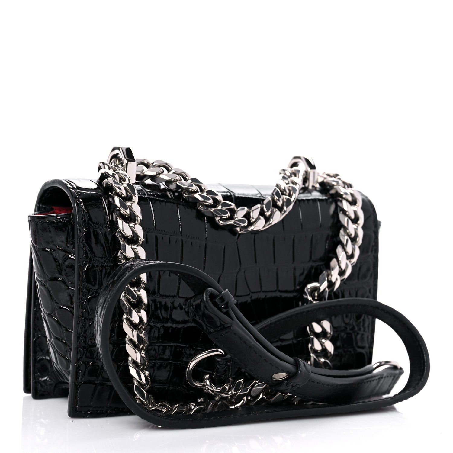 Alexander McQueen Shiny Crocodile Embossed Jeweled Satchel Black 2 of 11