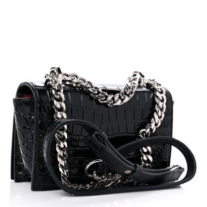 Alexander McQueen Shiny Crocodile Embossed Jeweled Satchel Black 2 of 11