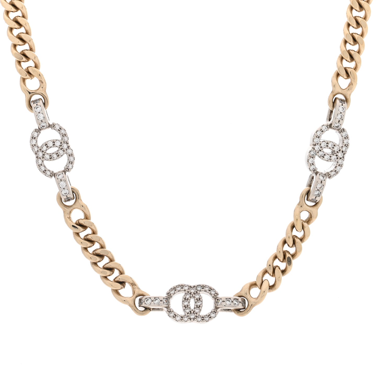 Crystal Chain CC Link Choker Gold Silver