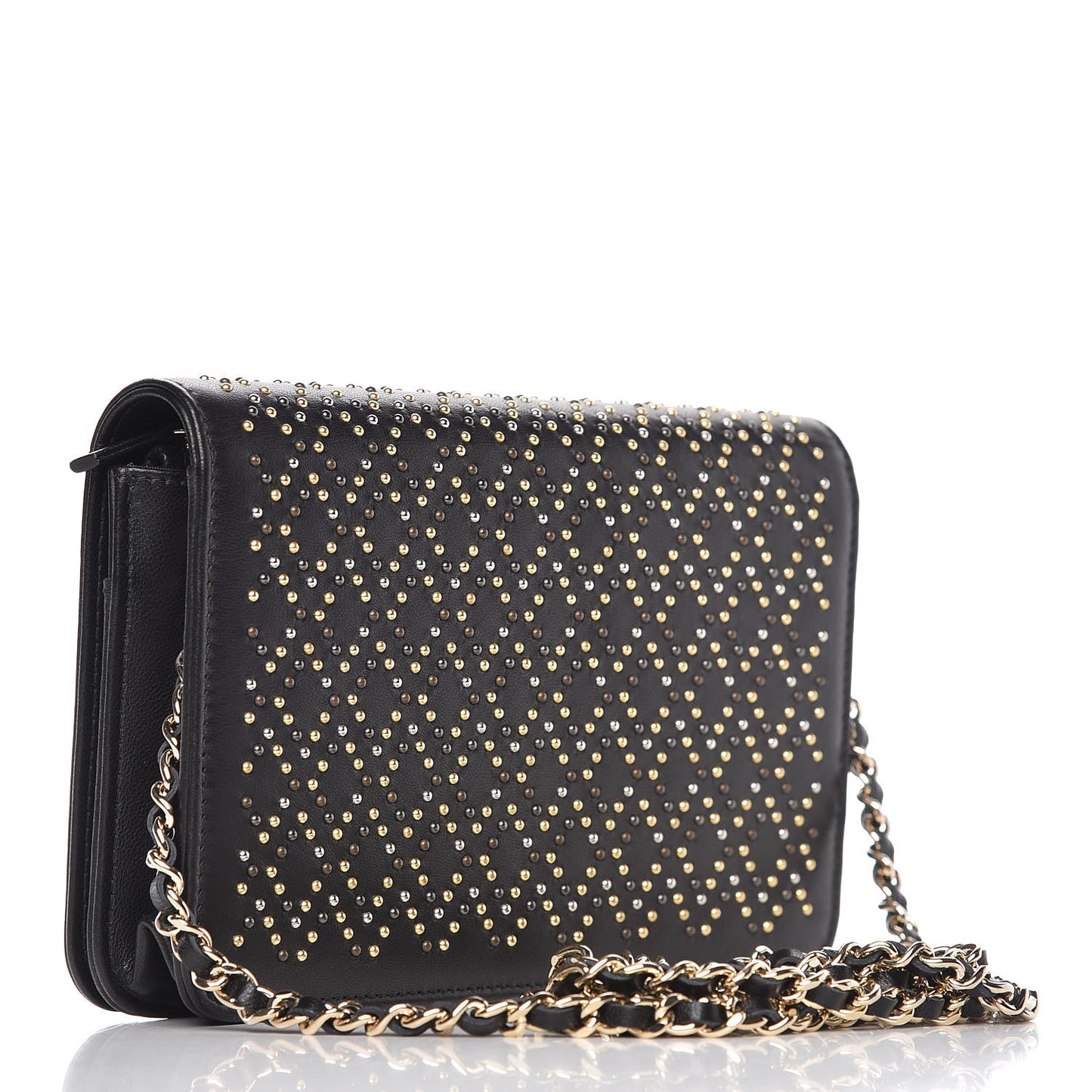 Lambskin Studded Wallet On Chain WOC Black