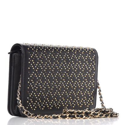 Chanel Lambskin Studded Wallet On Chain WOC Black 3 of 12
