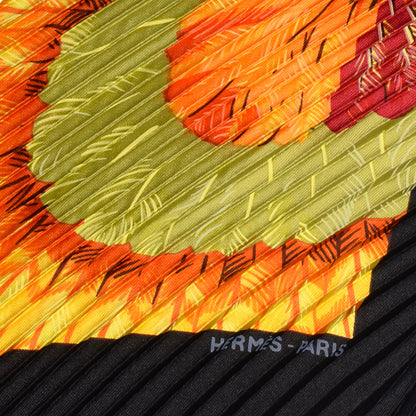 Hermes Silk Plisse Brazil Scarf 90 Black Orange 5 of 5