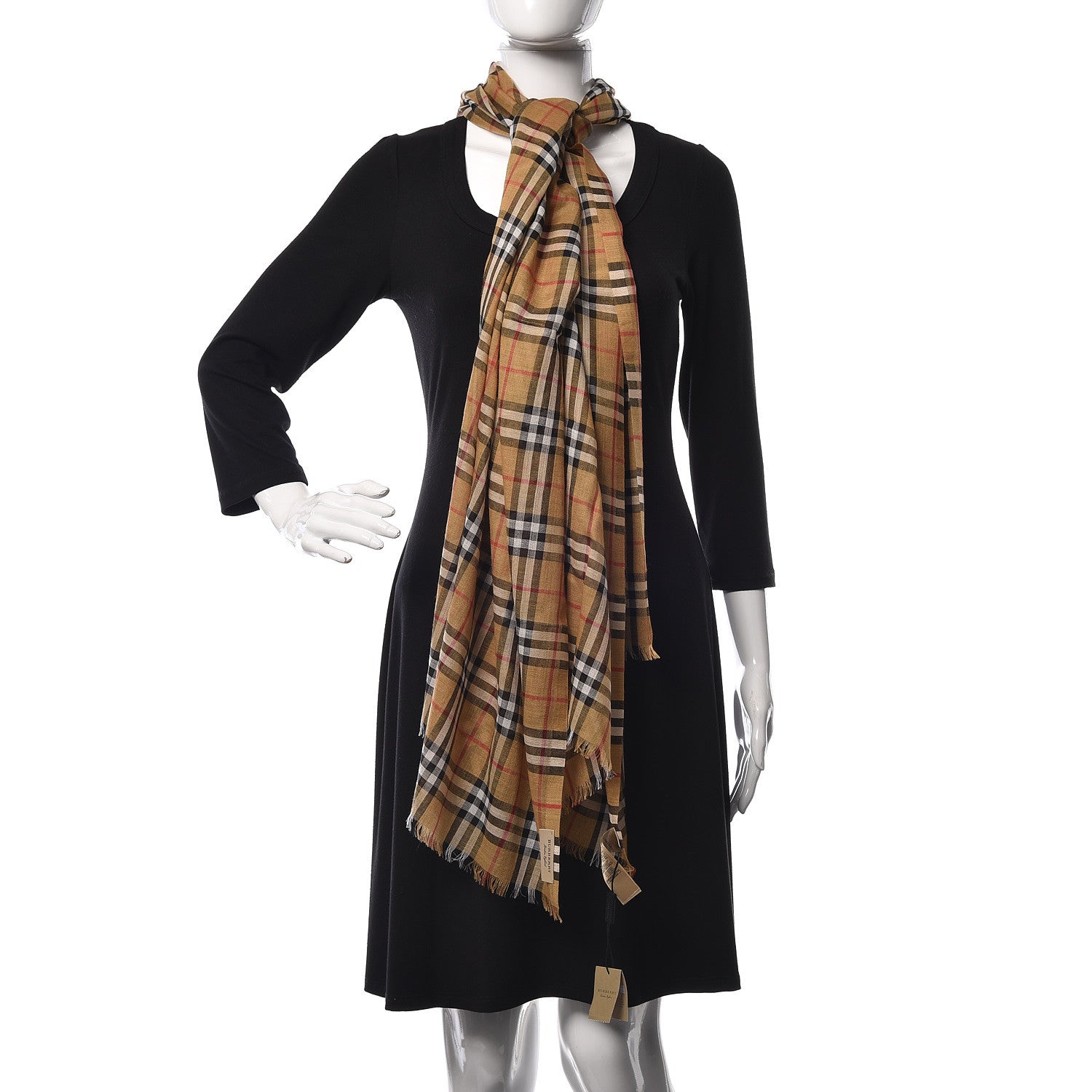 Burberry Wool Silk Gauze Vintage Check Scarf Antique Yellow 2 of 5