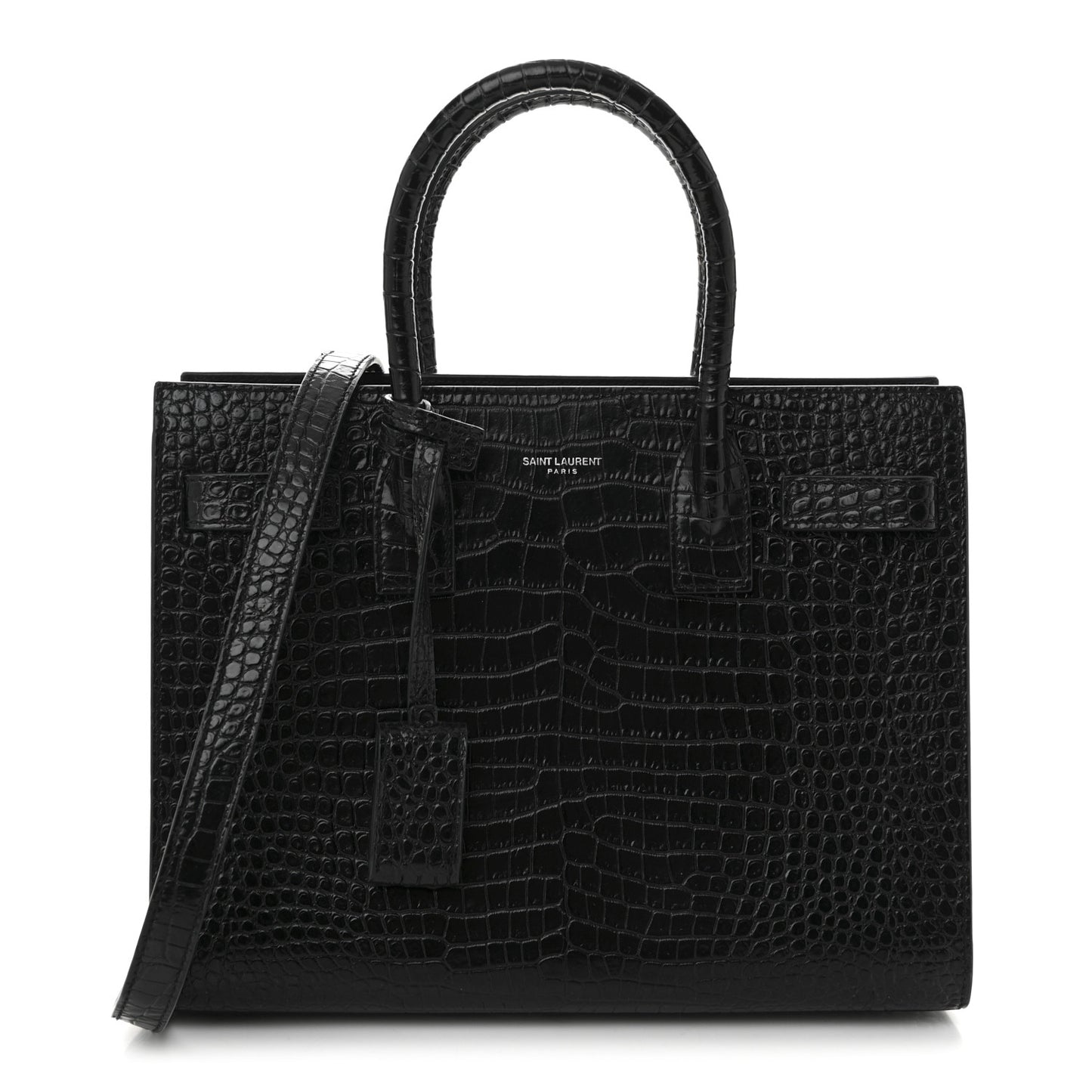 Calfskin Crocodile Embossed Baby Sac De Jour Black
