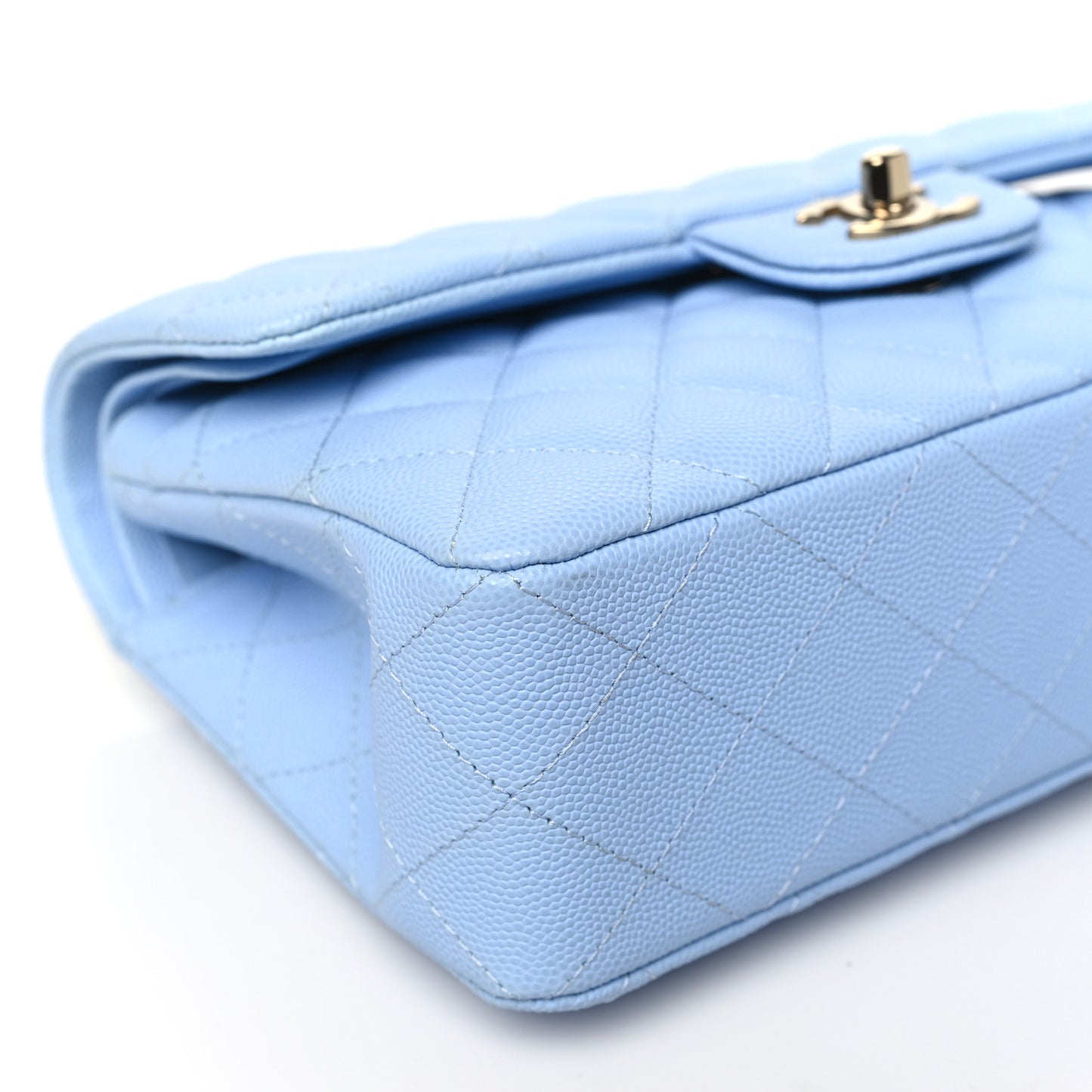 Caviar Quilted Small Double Flap Light Blue