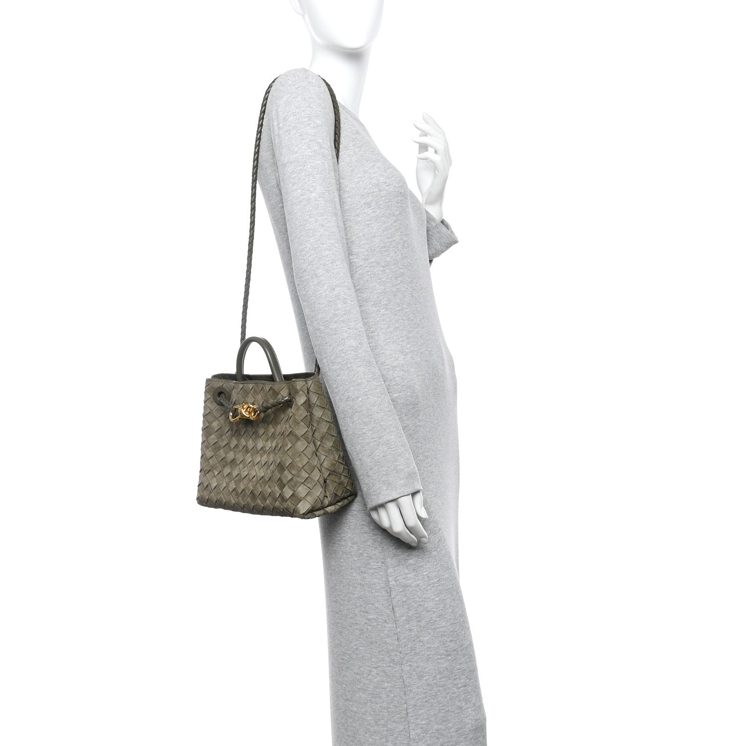 Bottega Veneta Suede Intrecciato Small Andiamo Shoulder Bag Cypress 2 of 10