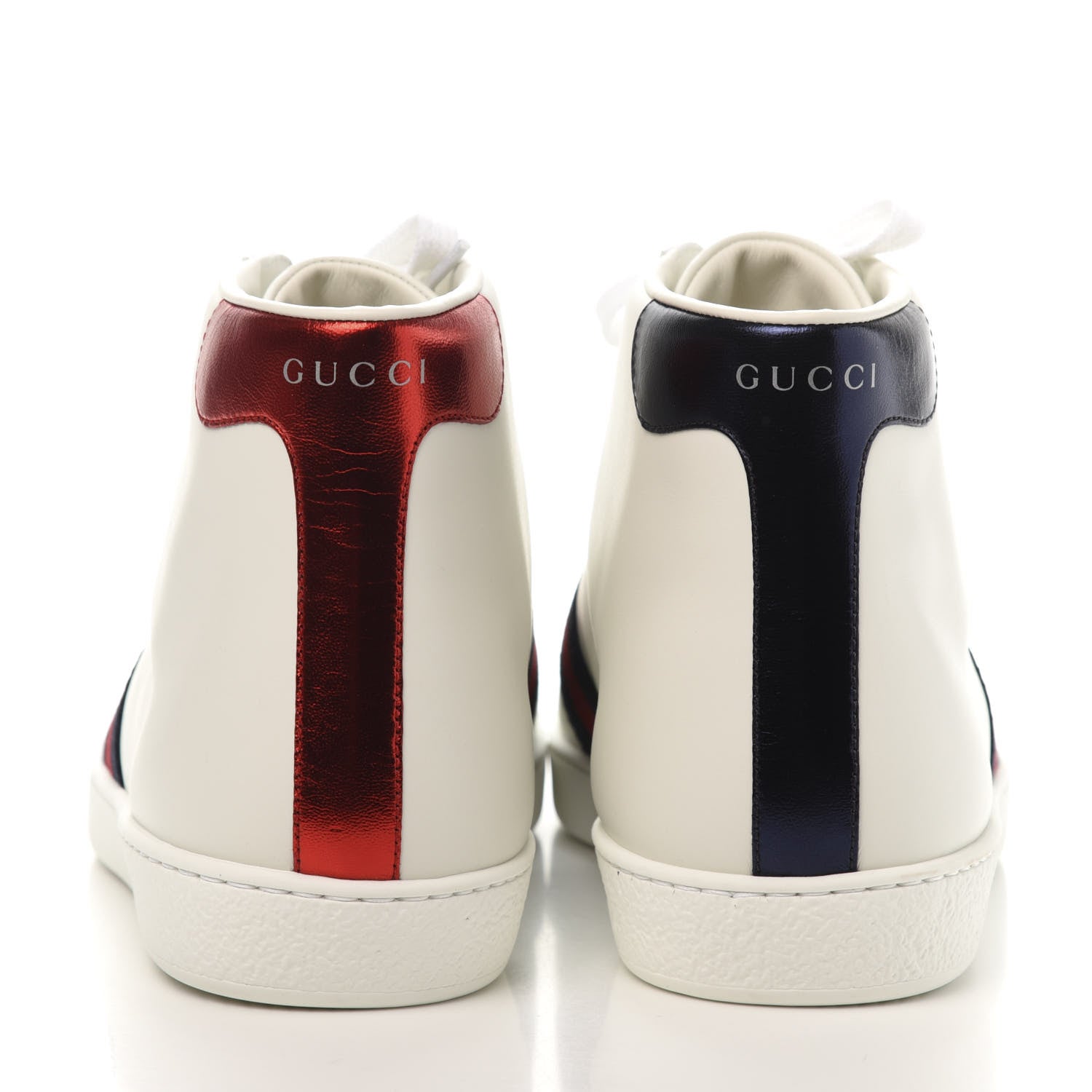 Gucci Calfskin Miro Soft Web Bee Embroidered Mens Ace High Top Sneakers 9 White 5 of 10
