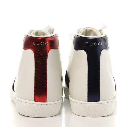 Gucci Calfskin Miro Soft Web Bee Embroidered Mens Ace High Top Sneakers 9 White 5 of 10