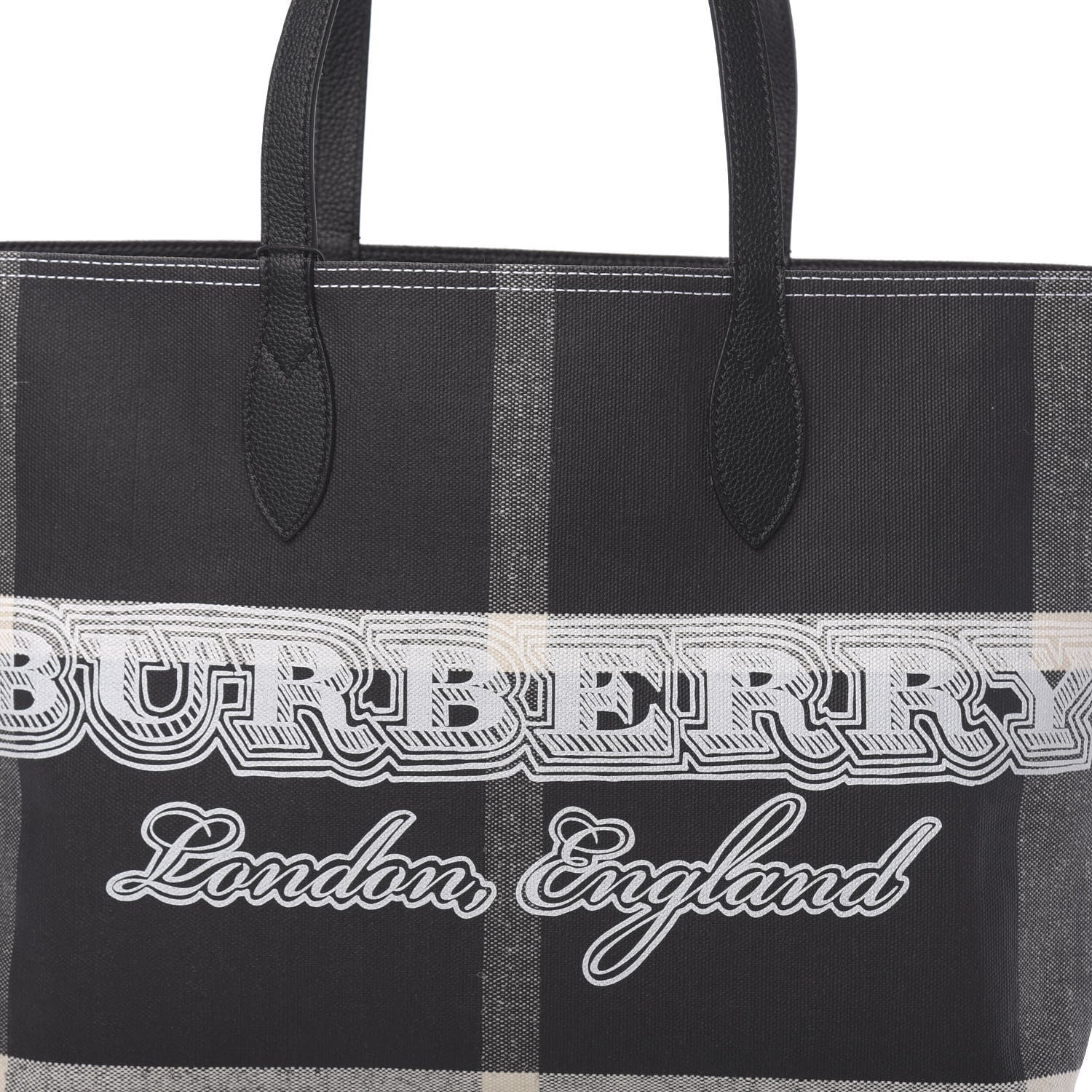 Burberry Coated Canvas Mega Check Medium Doodle Tote Black White 7 of 9