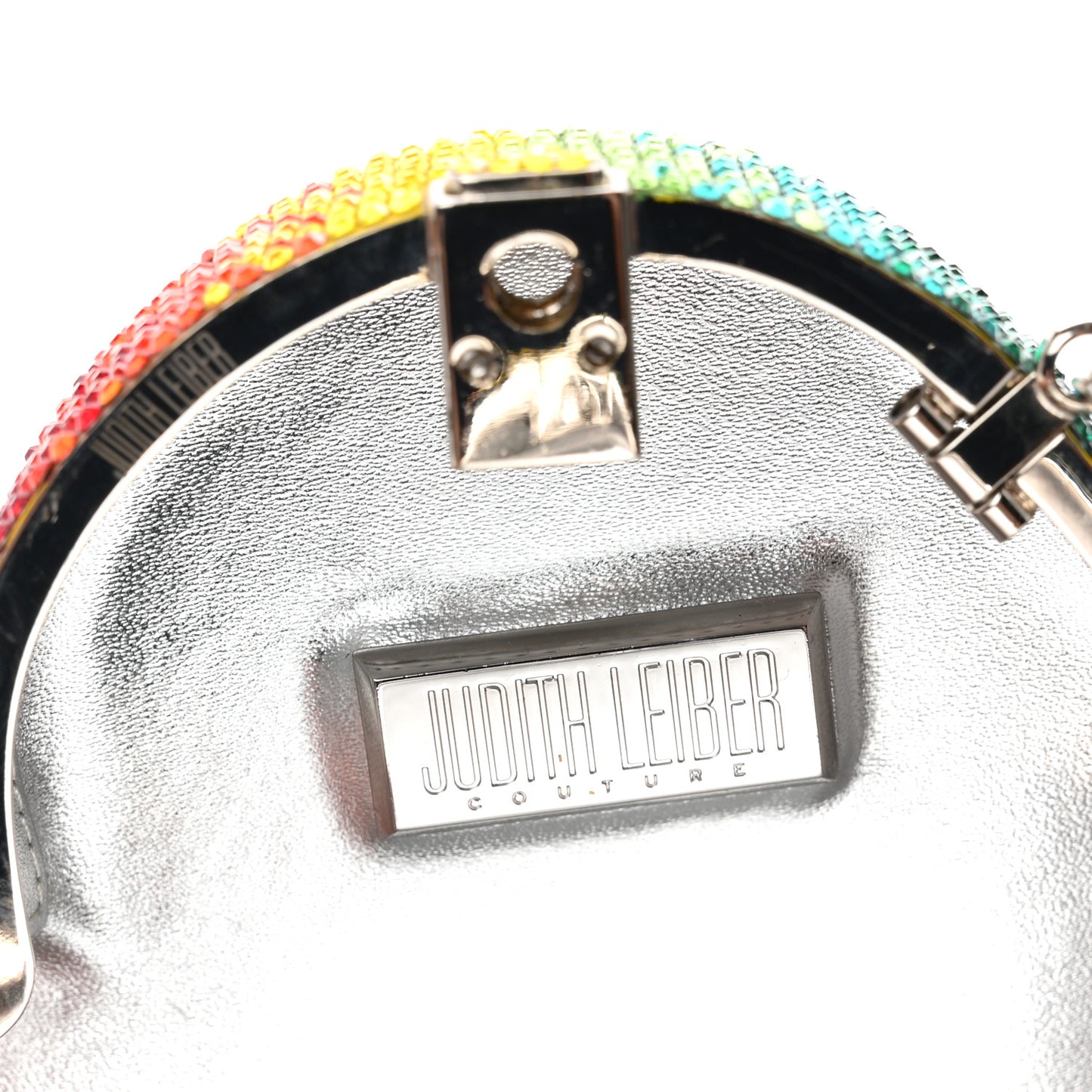 Crystal Rainbow Heart Minaudiere Clutch Silver Multicolor