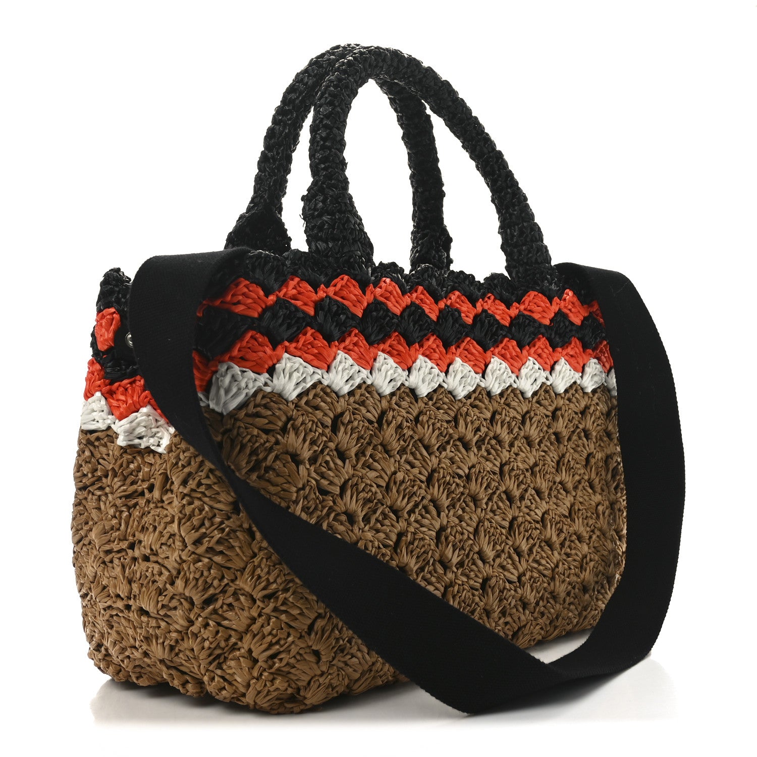 Prada Raffia Crochet Colorblock Giardiniera Tote Caramel Papaya 3 of 10