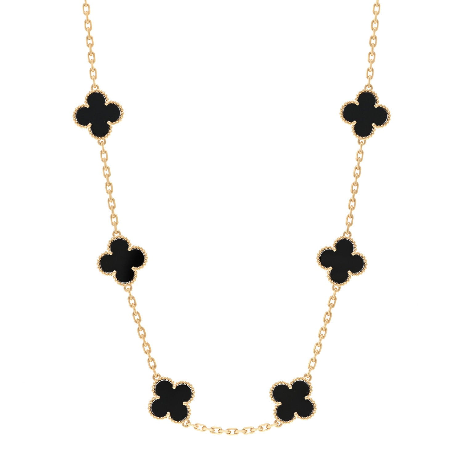 Van Cleef & Arpels 18K Yellow Gold Black Onyx 10 Motifs Vintage Alhambra Necklace 1 of 7
