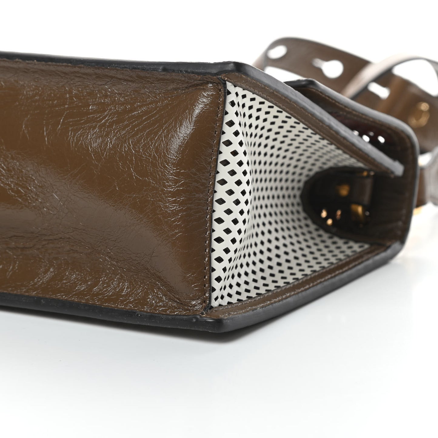 Vitello Liberty Glossy Lambskin F is Fendi Perforated Kan U Shoulder Bag White Ice Rust Maya