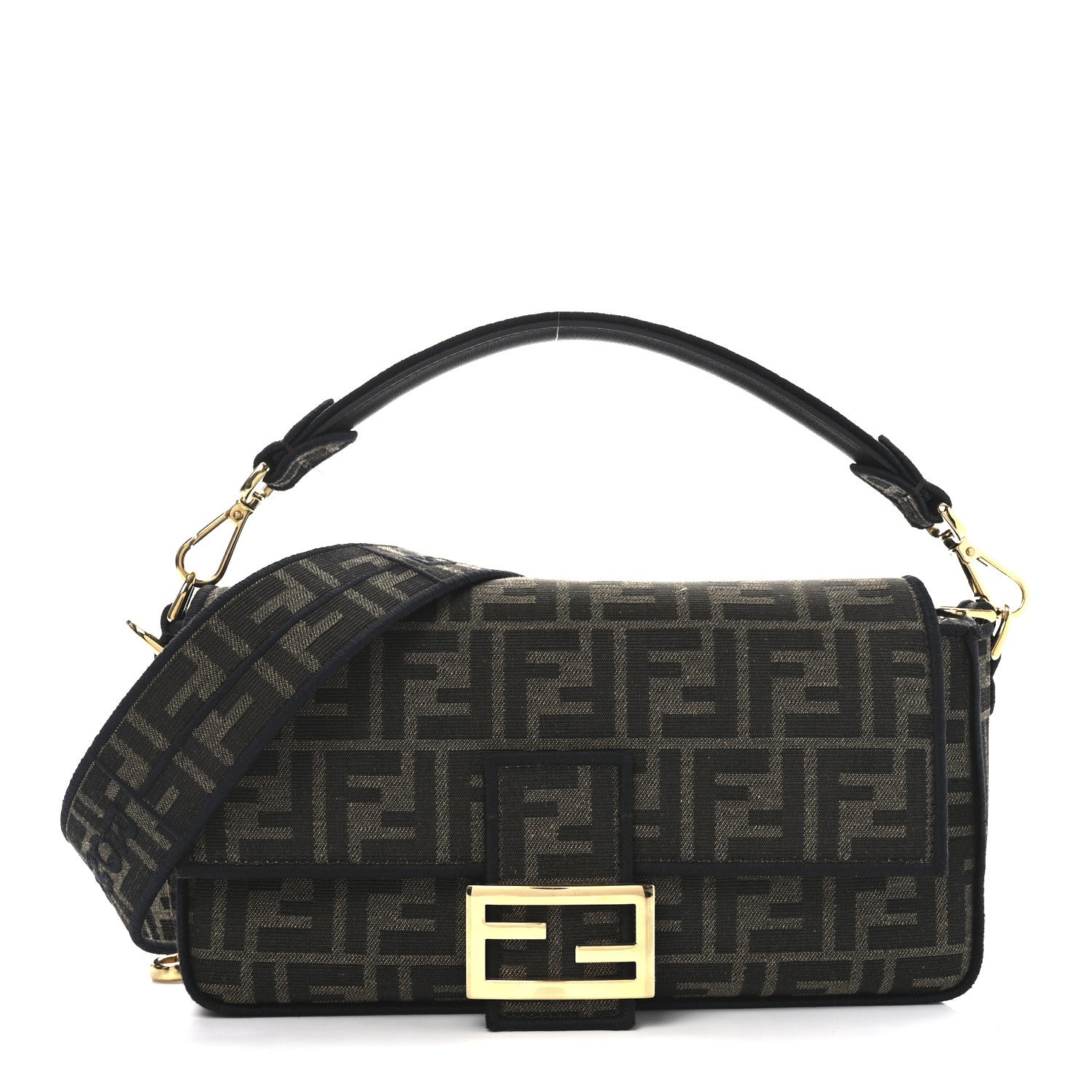 Fendi Fabric Jacquard FF 1974 Medium Baguette Tobacco Moro Black 1 of 10