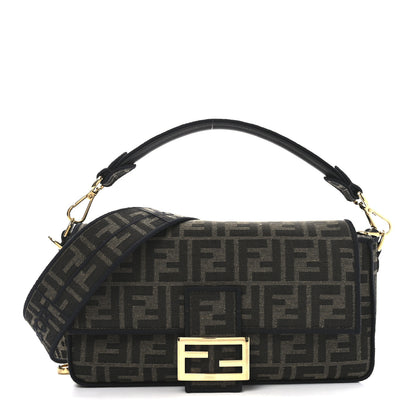 Fendi Fabric Jacquard FF 1974 Medium Baguette Tobacco Moro Black 1 of 10