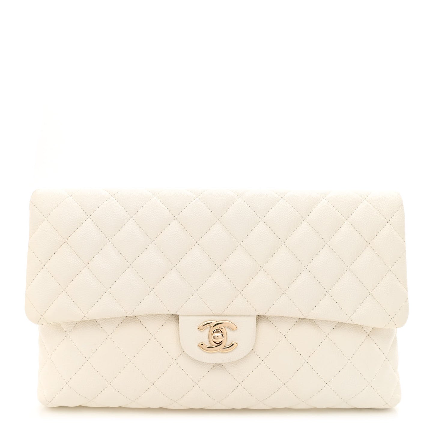 Caviar Quilted Flap Clutch White
