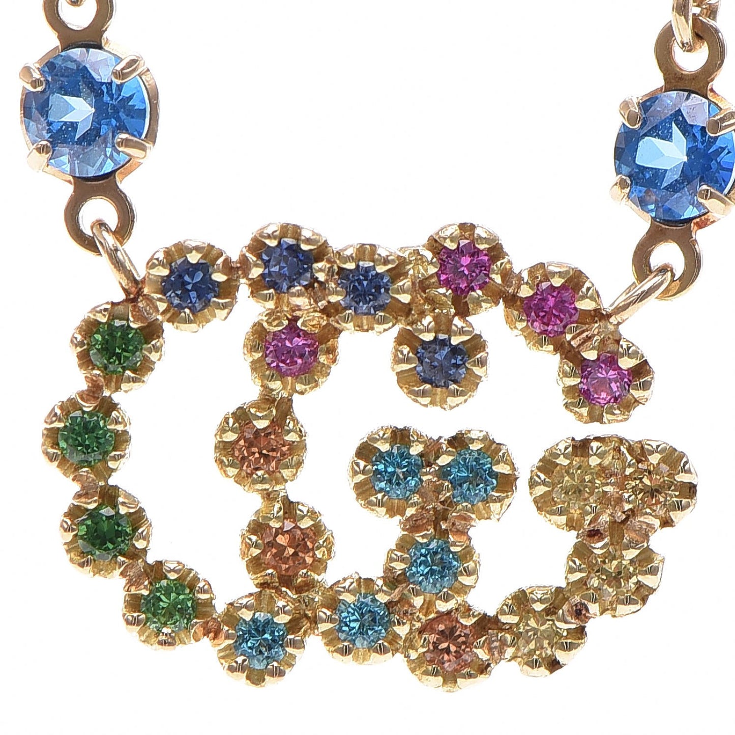 18K Yellow Gold Multistone Double-G Pendant Necklace