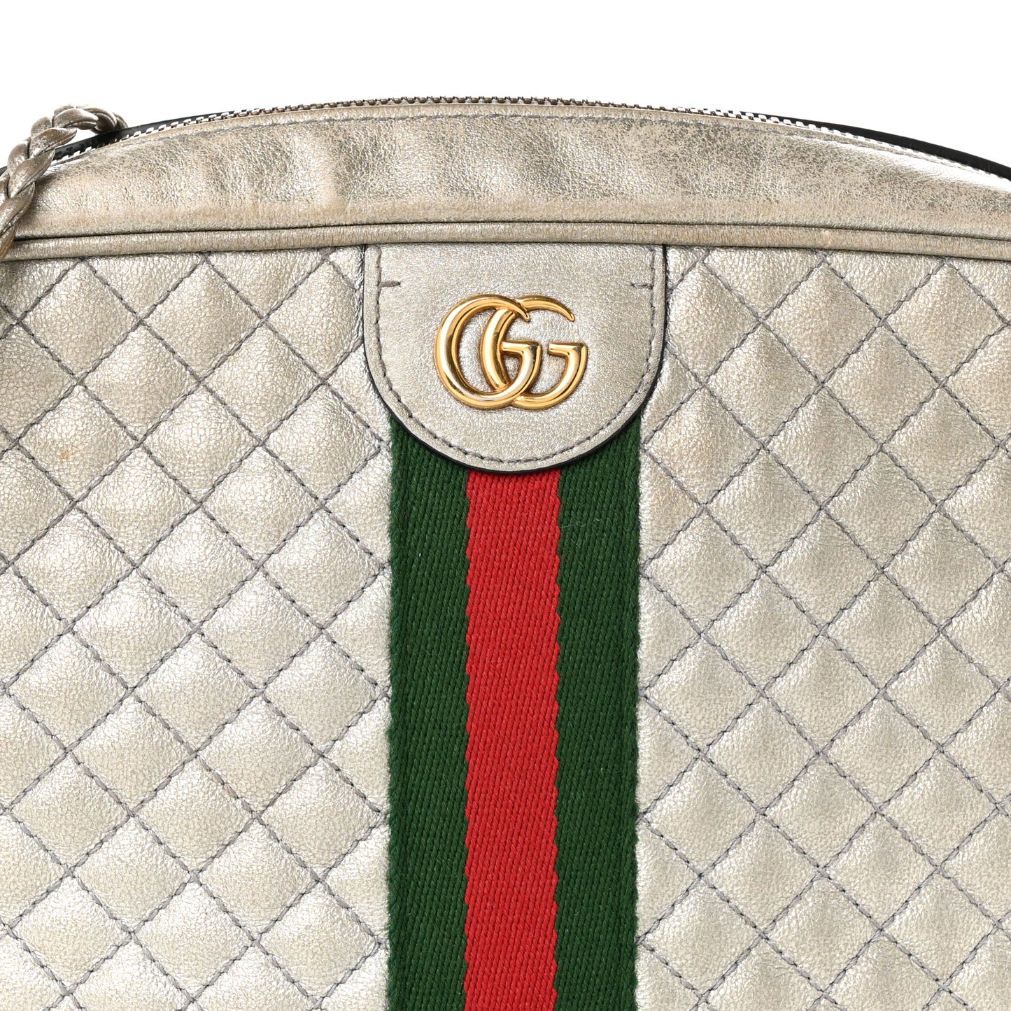 Laminated Nappa Web Trapuntata Mini GG Shoulder Bag Argento