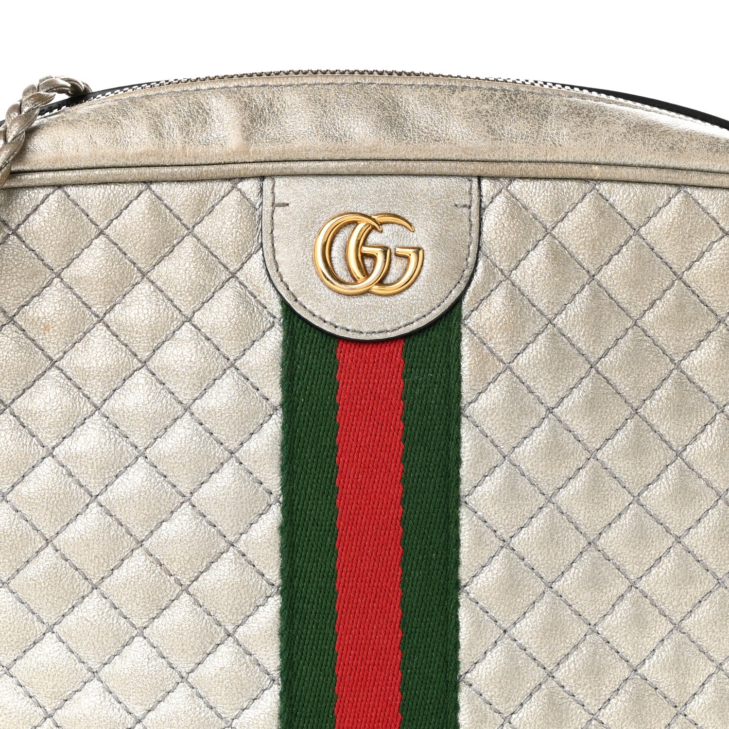 Gucci Laminated Nappa Web Trapuntata Mini GG Shoulder Bag Argento 8 of 11
