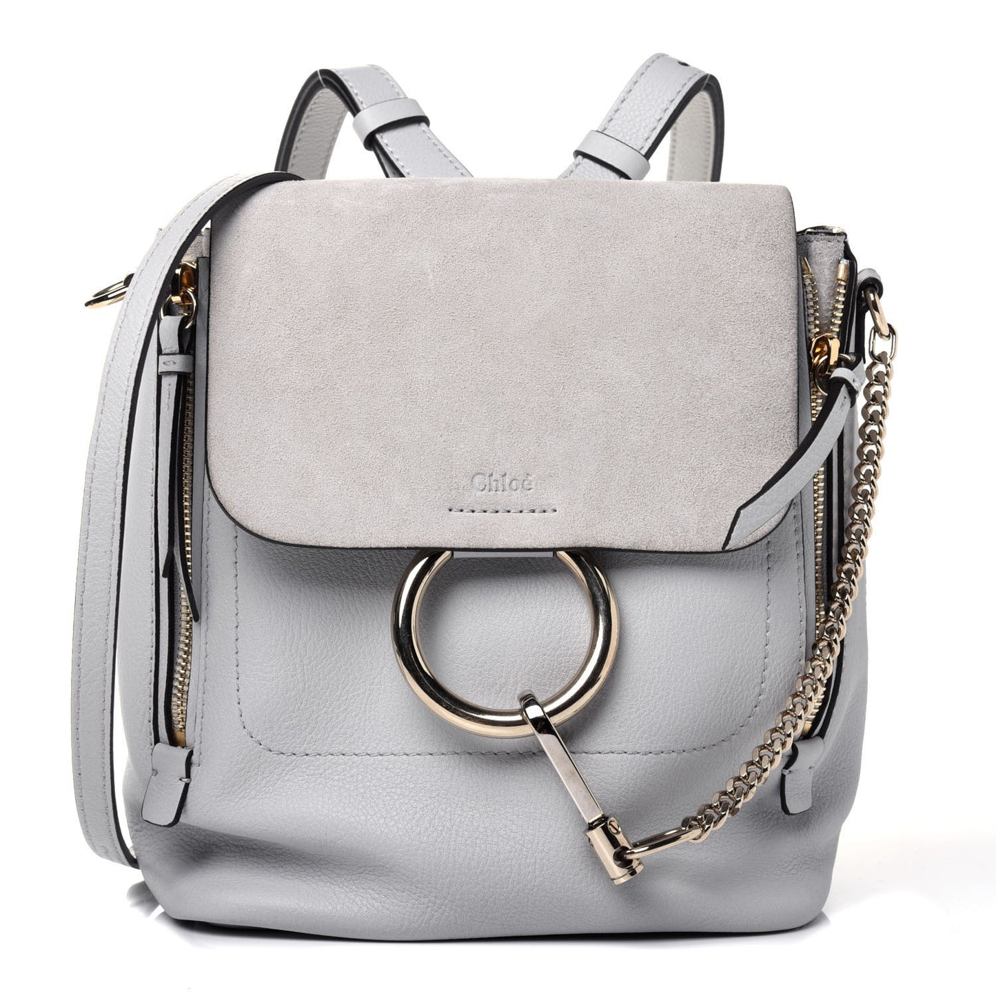 Suede Calfskin Small Faye Backpack Airy Grey