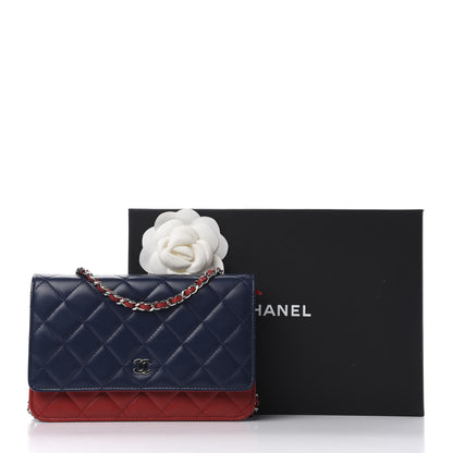 Chanel Lambskin Quilted Tri-Color Wallet On Chain WOC Red Blue 11 of 11