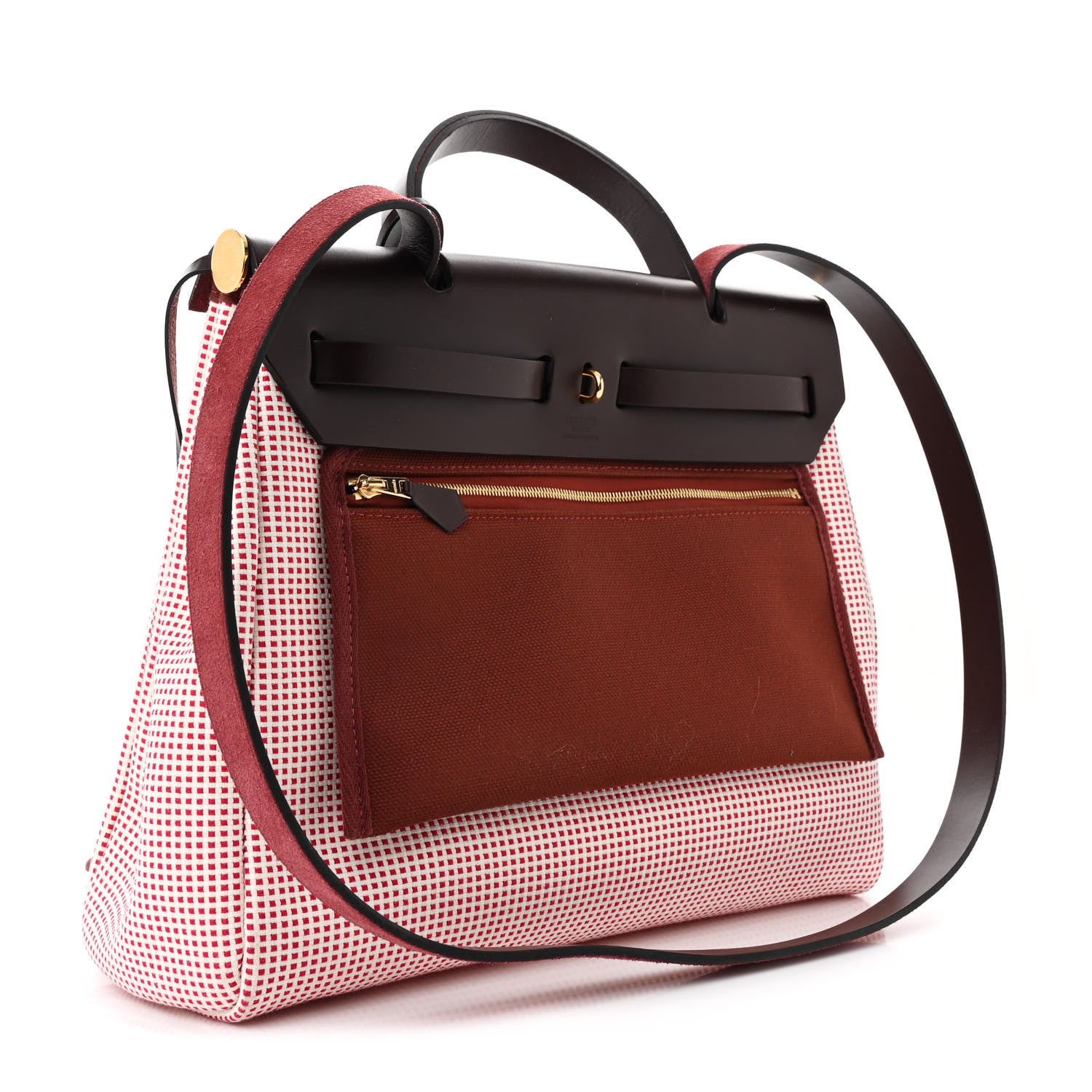 Hermes Criss Viking Vache Hunter Herbag Zip Retourne 31 PM Ecru Brique Anemone Rouge Sellier 4 of 15