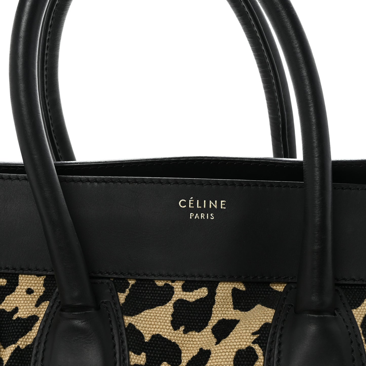 Canvas Smooth Calfskin Leopard Print Mini Luggage Black