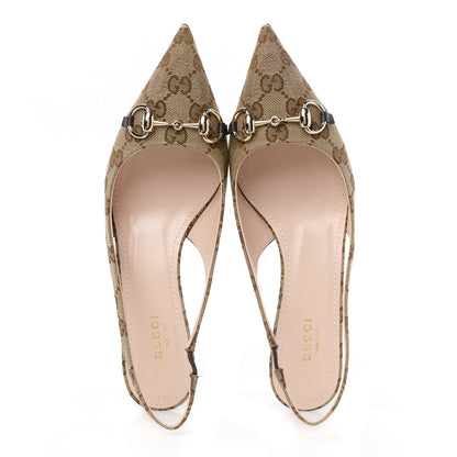 Gucci Monogram Horsebit 35mm Slingback Pumps 39 Beige Ebony Cocoa 37.5 Beige Ebony Cocoa 2 of 11
