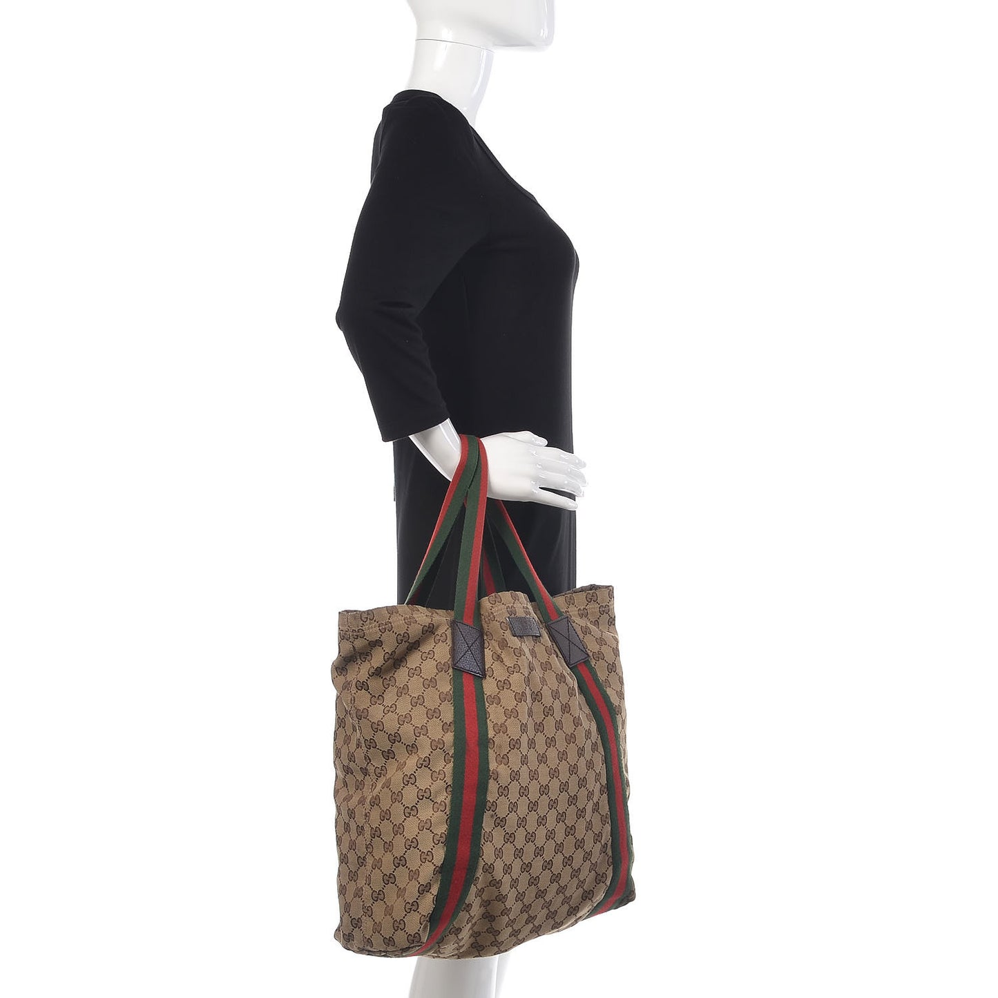 GG Monogram Medium Web Handle Vertical Tote Dark Brown