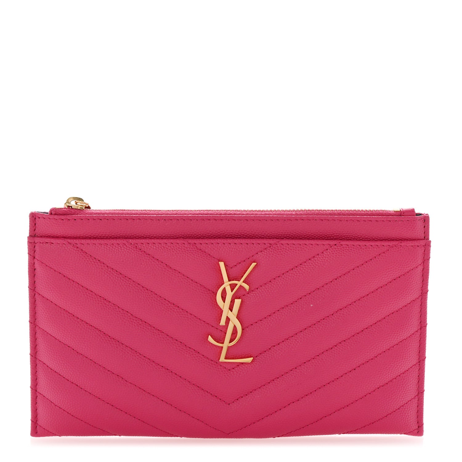 Saint Laurent Grain De Poudre Chevron Monogram Bill Pouch Fresh Fuxia 1 of 8