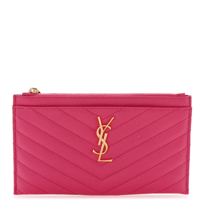 Saint Laurent Grain De Poudre Chevron Monogram Bill Pouch Fresh Fuxia 1 of 8